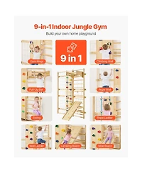 Swedish Ladder Wall Gym with 9-in-1 Solid Wood Stall Bars