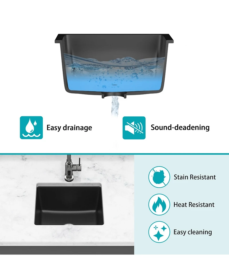 flynama 17.71x15.74x9 Inch Granite Composite Quartz Undermount Kitchen Sink