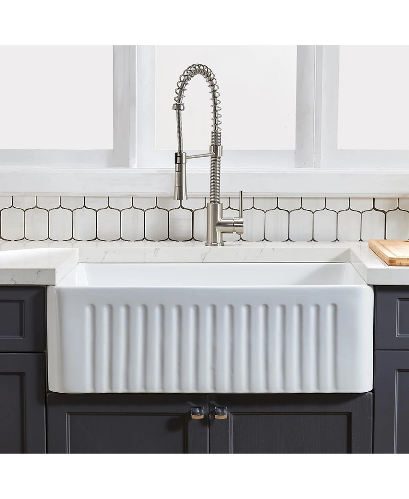 flynama 33x20inch Fireclay Farmhouse Kitchen Sink Reversible Design Grid Strainer 10 Inch Deep