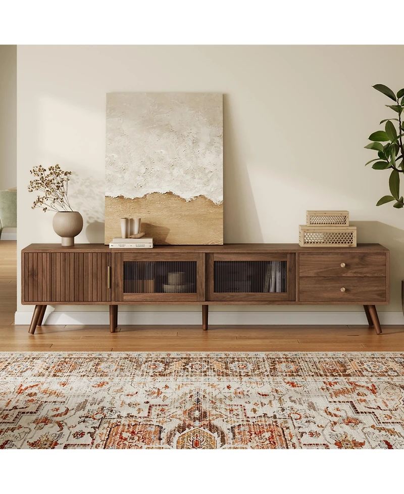 sumyeg 76" Storage Cabinet Tv Stand with Glass-Door Media Console with Wood-Grain