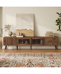 sumyeg 76" Storage Cabinet Tv Stand with Glass-Door Media Console with Wood-Grain