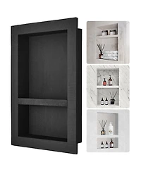 Volenca Shower Niche, Ready for Tile, 16" x 24", Double Shelf, Recessed Wall Insert, Sealed Waterproof, Square Corners, Black