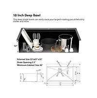 flynama 33x22x10 Inch Drop In Workstation Kitchen Sink R10 Radius SUS304 Stainless Steel Single Bowl With 5 Accessories Integrated Ledge