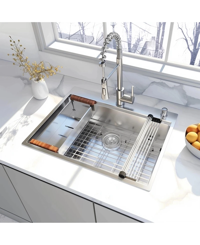 flynama 28x22inch Stainless Steel Workstation Sink Drop In Single Bowl 18 Gauge with Accessories