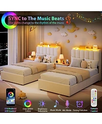 gaomon Led Twin Xl Bed Frame with Storage Headboard, Boucle Upholstered Kids 2 Drawers