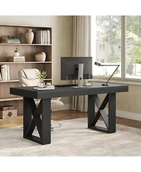 Tribesigns 63-Inch Computer Desk, Simple Thick Appearance, Study Gaming Writing Work Executive Desk for Home, Yellowish Brown