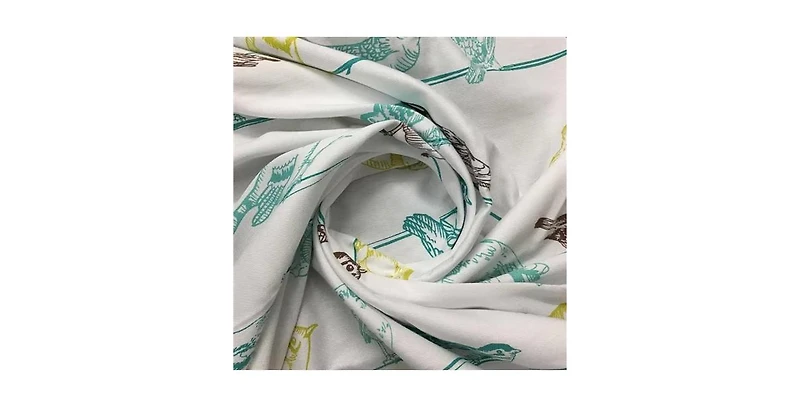 Slickblue 72-inch 100-Percent Cotton Fabric Shower Curtain with Teal Beige Black Birds