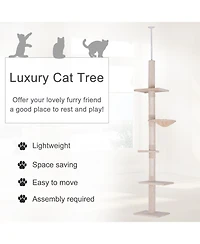 Aostirmotor 90.5''-102.25''Adjustable Height Floor-to-Ceiling Vertical Cat Tree in Beige