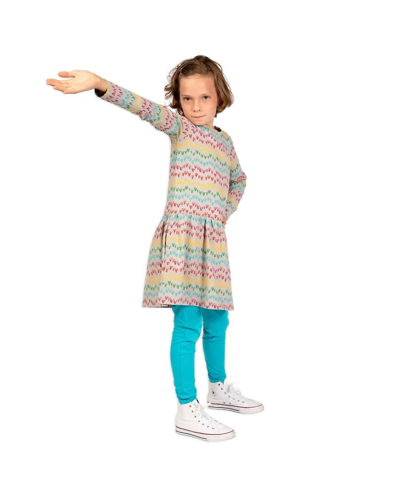Mightly Toddler Girls Fair Trade Organic Cotton Long Sleeve Drop Waist Dress