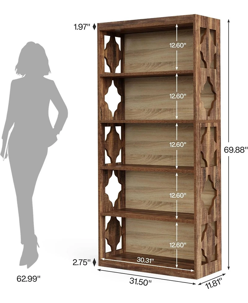Tribesigns 6-Tier Bookcase Set of 2, 70-Inch Tall Freestanding Bookshelf with Rhombus Pattern for Living Room, Bedroom
