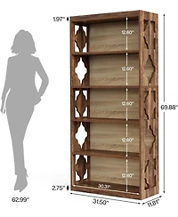 Tribesigns 6-Tier Bookcase Set of 2, 70-Inch Tall Freestanding Bookshelf with Rhombus Pattern for Living Room, Bedroom