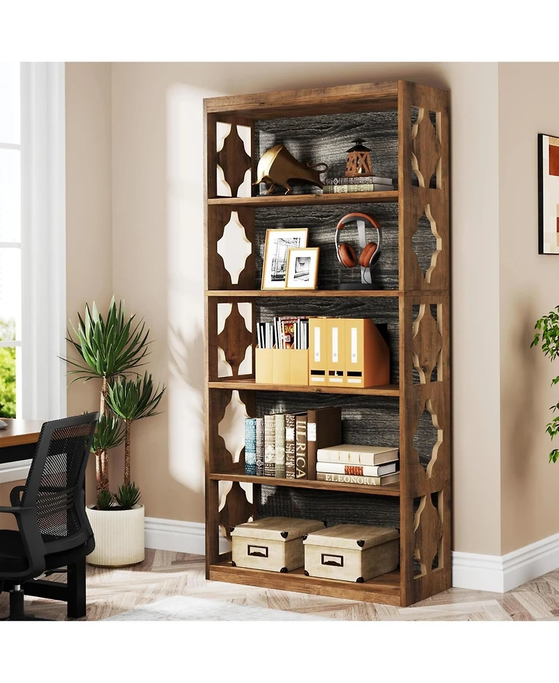 Tribesigns 6-Tier Bookcase Set of 2, 70-Inch Tall Freestanding Bookshelf with Rhombus Pattern for Living Room, Bedroom