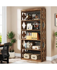 Tribesigns 6-Tier Bookcase Set of 2, 70-Inch Tall Freestanding Bookshelf with Rhombus Pattern for Living Room, Bedroom