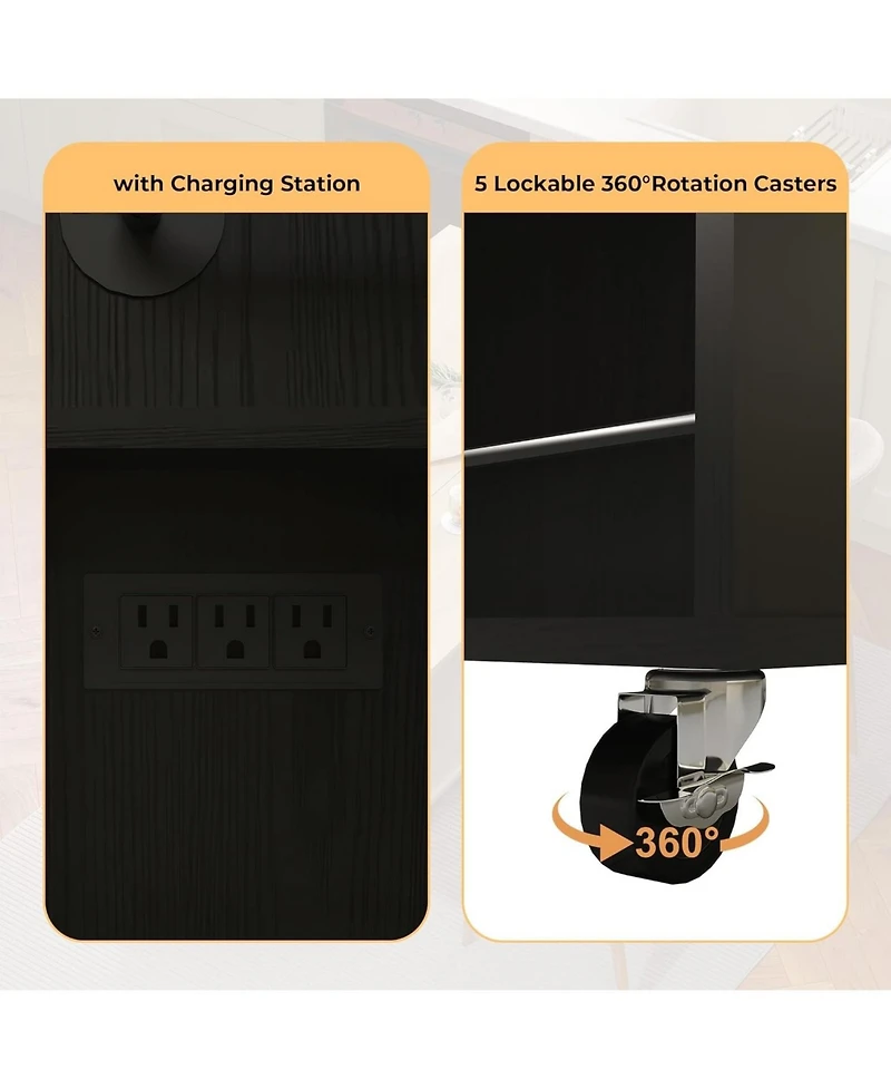 gaomon Rolling Kitchen Island with Drop-Leaf Top, Charging Station, Storage Cart with Shelves/Drawers, 47.2