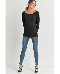 Hello Miz Maternity Ruched Long Sleeve Boat Neck Top