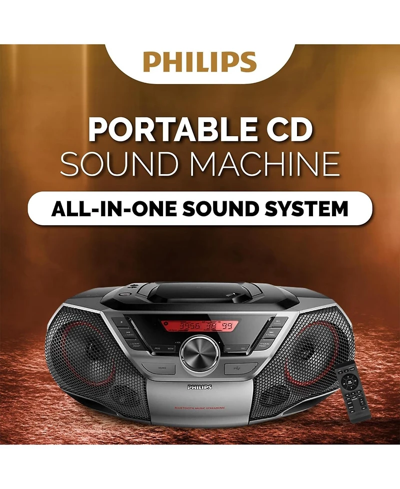 Phillips AZ700T Cd Soundmachine, Portable Stereo Boombox With 12W Sound, Usb Input For Playback, Headphone Jack, And Easy-To-Read Lcd
