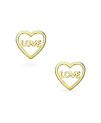 Bling Jewelry Tiny Minimalist 14K Gold Word Love Heart Shape Stud Earring Secure Screwback