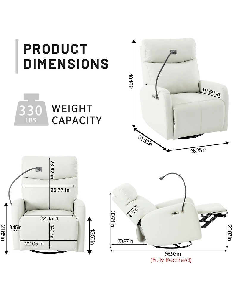 Clihome 270°Power Swivel Rocker Recliner Chair,Electric Glider Reclining Sofa with Usb Ports for Living Room Bedroom