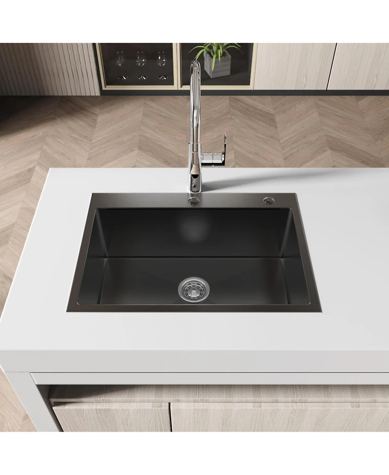 flynama 23x19inch Black Stainless Steel Kitchen Sink Undermount Single Bowl Handmade