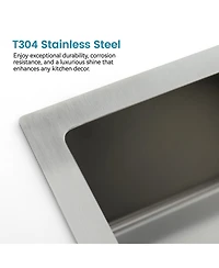 flynama 23inch Overmount Single Bowl Dark Gray 304 Stainless Steel Handmade Kitchen Sink with Us Standard Drain and Hook