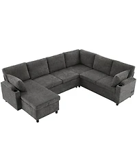 Streamdale Furniture 109.9" U-Shaped Sectional Sofa Bed with Storage, Cup Holders & Charging