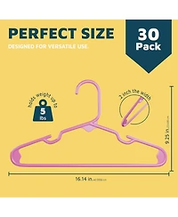 Lifemaster Kids Plastic Hangers, Pink, 11.6", with shoulder notches, space-saving, hold 5 lbs, ideal for baby, toddler & kids clothes, 30-pack.