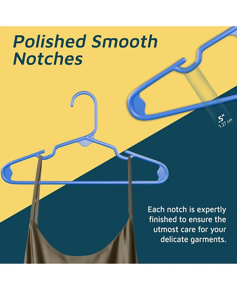 Lifemaster Kids Plastic Hangers, Blue, 11.6", with shoulder notches, space-saving, hold 5 lbs, ideal for baby, toddler & kids clothes, 50-pack.