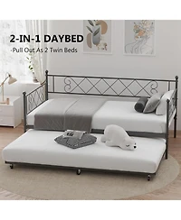 Gaomon Twin Metal Daybed with Trundle, Heart-Shaped Headboard, Upholstered Design, Space-Saving Sofa Bed
