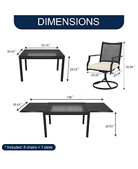 Boyel Living 9-Piece Outdoor Dining Set Aluminum Extendable Table 53"- 106" with Swivel Dining Chair Outdoor Swivel Chairs