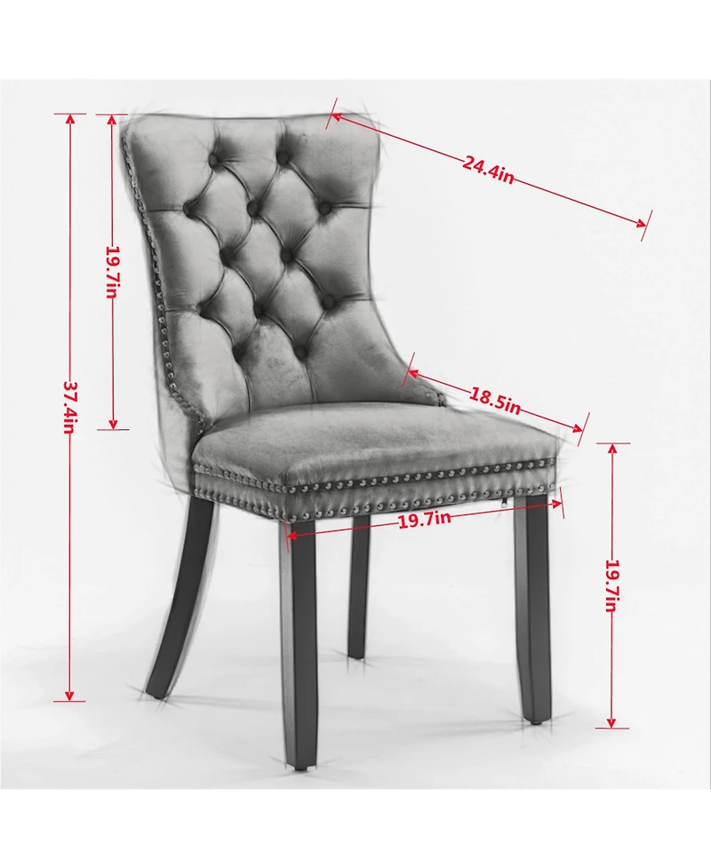 Dyhome Modern Velvet Upholstered Dining Chairs Set of 2, Mid Century Kitchen Side Chairs with Back Pull Rod for Kitchen, Living Room