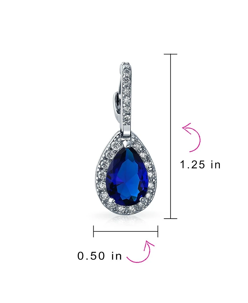 Bling Jewelry 7CT Classic Blue Sapphire Cz Cubic Zirconia Teardrop Dangle Drop Earrings Silver Plated Cocktail Jewelry Hinge Closure