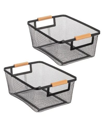 mDesign Metal Wire Pantry Basket with Wood Handles - Set of 2