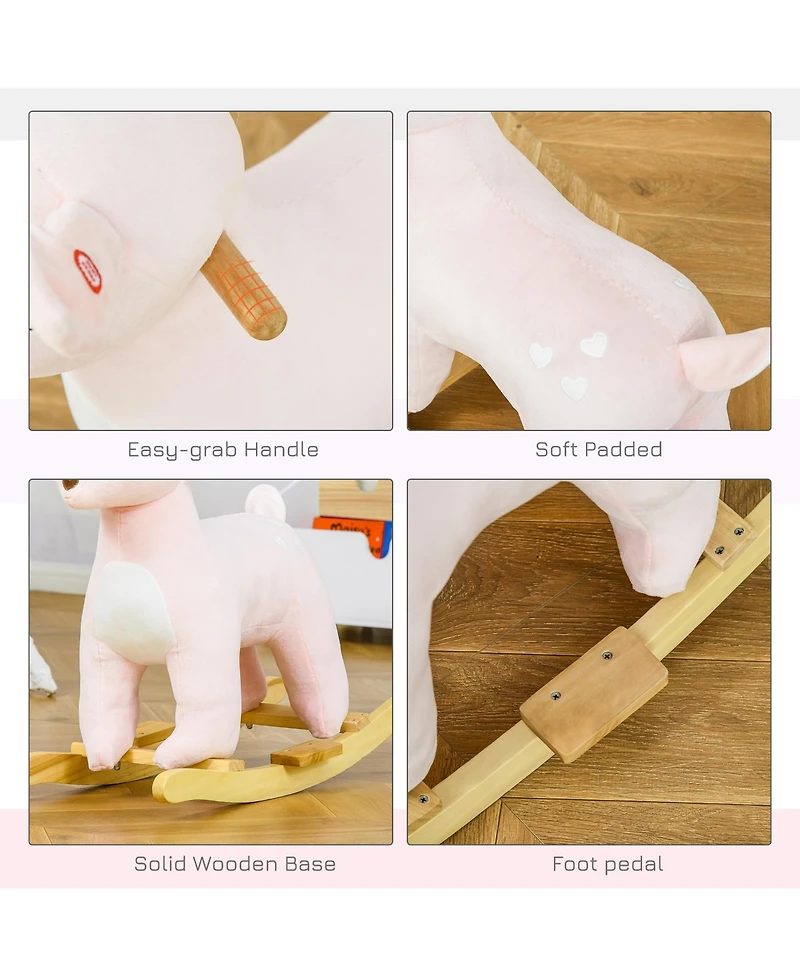 Qaba Kids Rocking Horse, Deer Shaped Ride on Horse with Realistic Sound