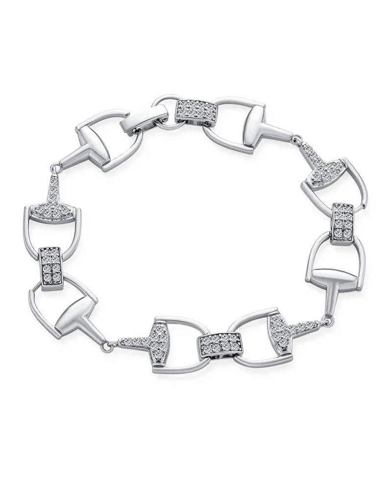 Bling Jewelry Equestrian Snaffle Horsebit Bracelet Cz Pave Accent .925 Sterling Silver
