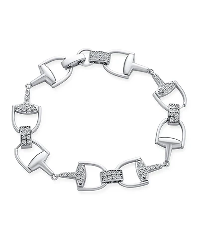 Bling Jewelry Equestrian Snaffle Horsebit Bracelet Cz Pave Accent .925 Sterling Silver