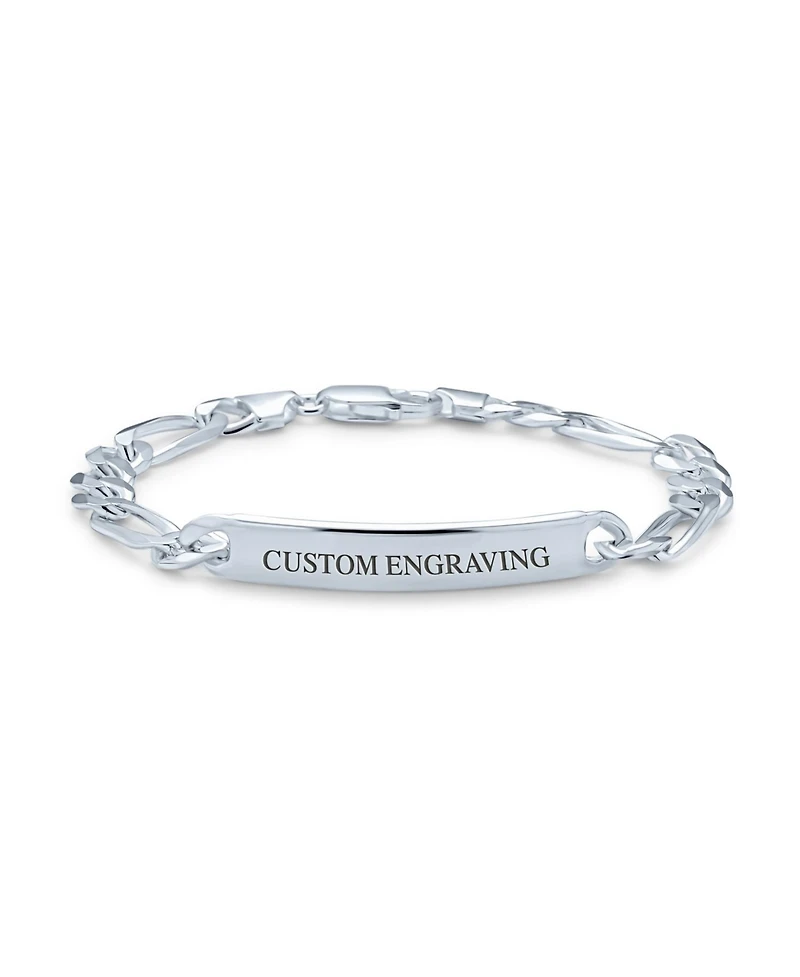 Bling Jewelry Id Identification Bracelet 6.5 Mm Figaro Chain Link .925 Sterling Silver Made Italy