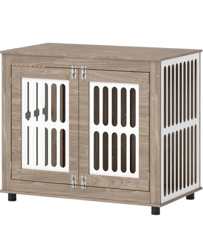 Aostirmotor Dog Crate Furniture with 2 Doors, Adjustable Non-slip Foot Mats in Walnut Brown
