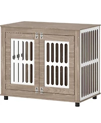 Aostirmotor Dog Crate Furniture with 2 Doors, Adjustable Non-slip Foot Mats in Walnut Brown