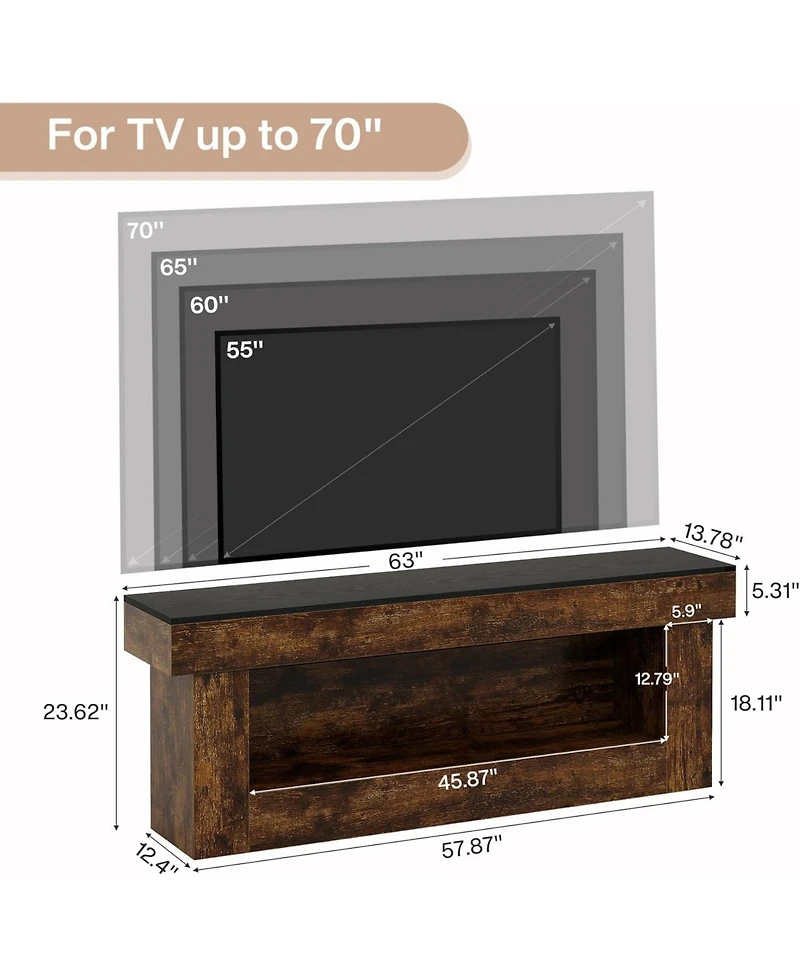 Tribesigns 63-inch Tv Stand with Storage, Entertainment Center for 60/65/70 Inches Tvs, Rustic Media TV Console with Open Storage Space