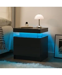 Cesicia Nightstand Bedside Table Cabinet Modern End Side with Led Lights and 2 Drawers for Bedroom