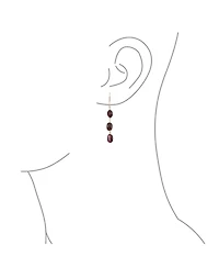 Bling Jewelry Long Linear Yellow 14K Gold Three Oval Natural Garnet Turquoise Tanzanite Dangling Earrings Fish Hook