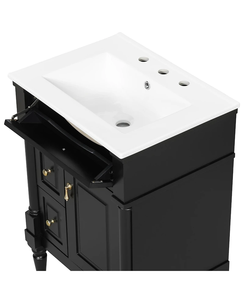 Cesicia 24 in. Freestanding Bathroom Vanity with Sink, Flip Drawer, Adjustable Shelf, Solid Rubberwood Frame, Mdf Panels and Metal Handles