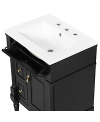 Cesicia 24 in. Freestanding Bathroom Vanity with Sink, Flip Drawer, Adjustable Shelf, Solid Rubberwood Frame, Mdf Panels and Metal Handles