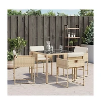 Patio Chairs with Cushions 4 pcs Beige Poly Rattan