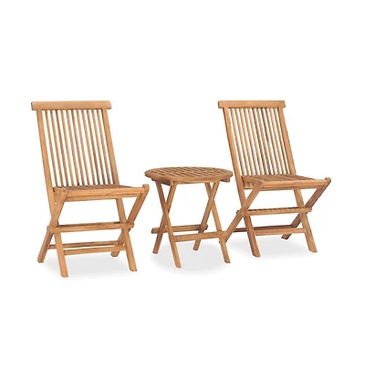 3 Piece Folding Patio Dining Set Solid Teak Wood
