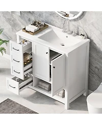 Cesicia Solid Wood 36 in. Bathroom Vanity Cabinet with Sink Top, Two Doors and Two Drawers, Open shelf
