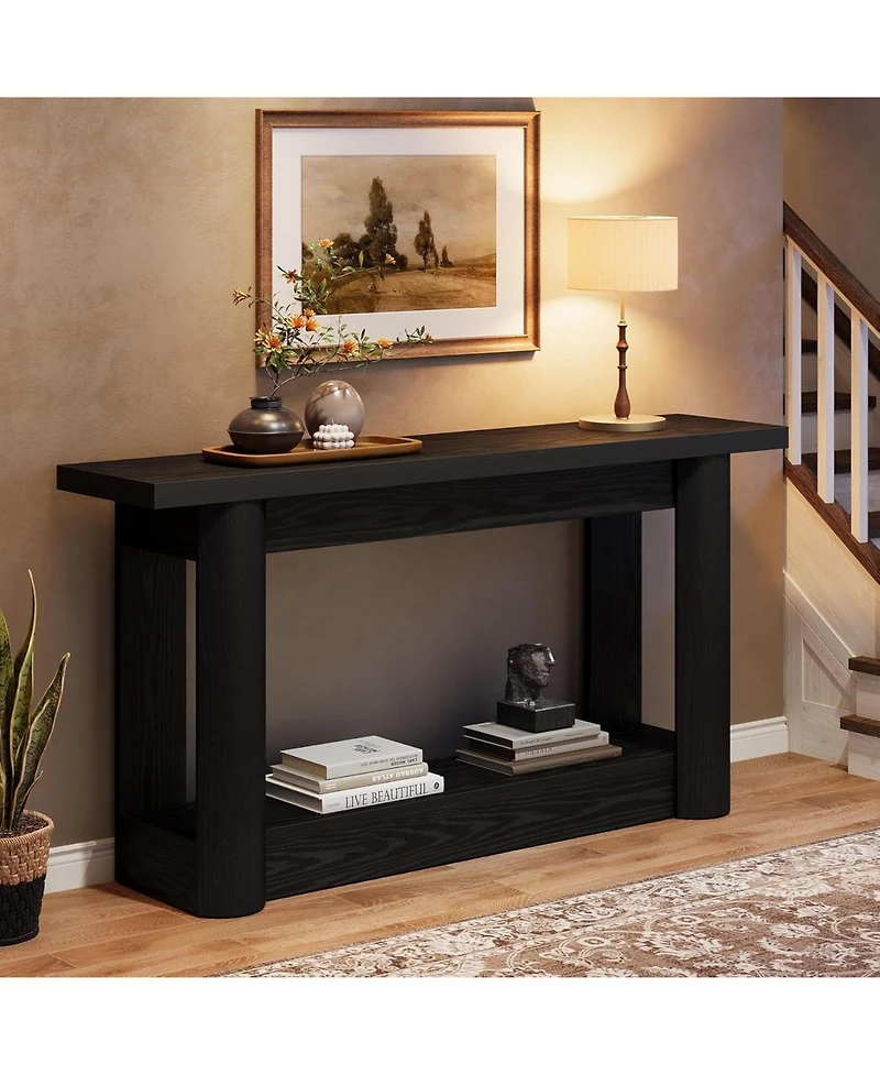 Tribesigns 63-Inch Farmhouse Console Table, Narrow Long Sofa Table Behind Couch, 2-Tier Storage Entryway Furniture