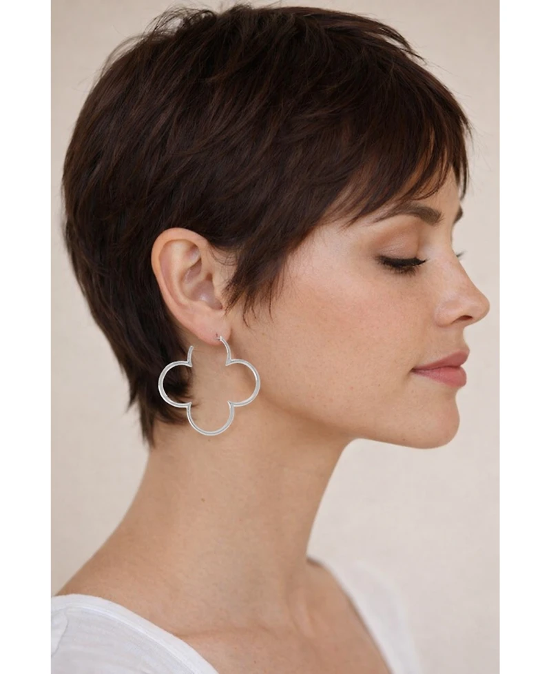 Rivka Friedman Rhodium Polished Flower Hoop Earrings