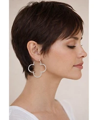 Rivka Friedman Rhodium Polished Flower Hoop Earrings