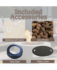 Mondawe 28" Round Propane Fire Pit Table, 40,000 Btu Concrete Fire Bowl with Cover & Lava Rocks